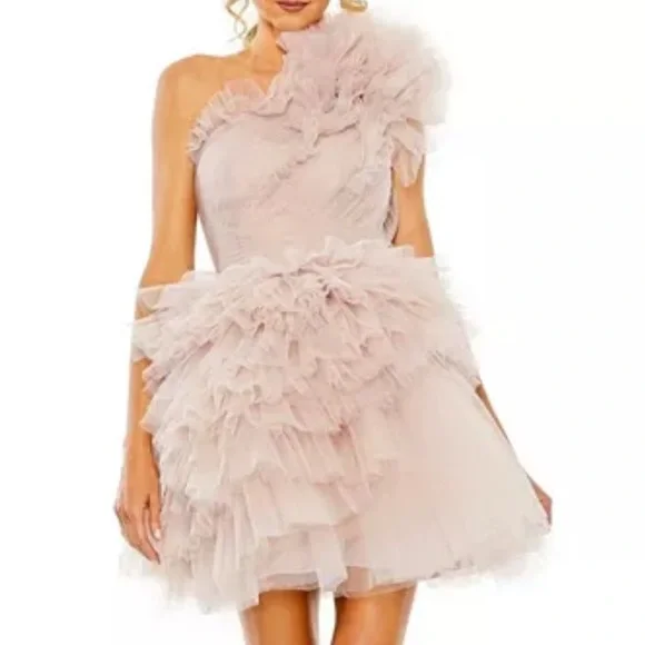 v neck a line satin wedding dress Mac Duggal 5617 Tulle A-Line Evening Gown – Mydressline main image 1